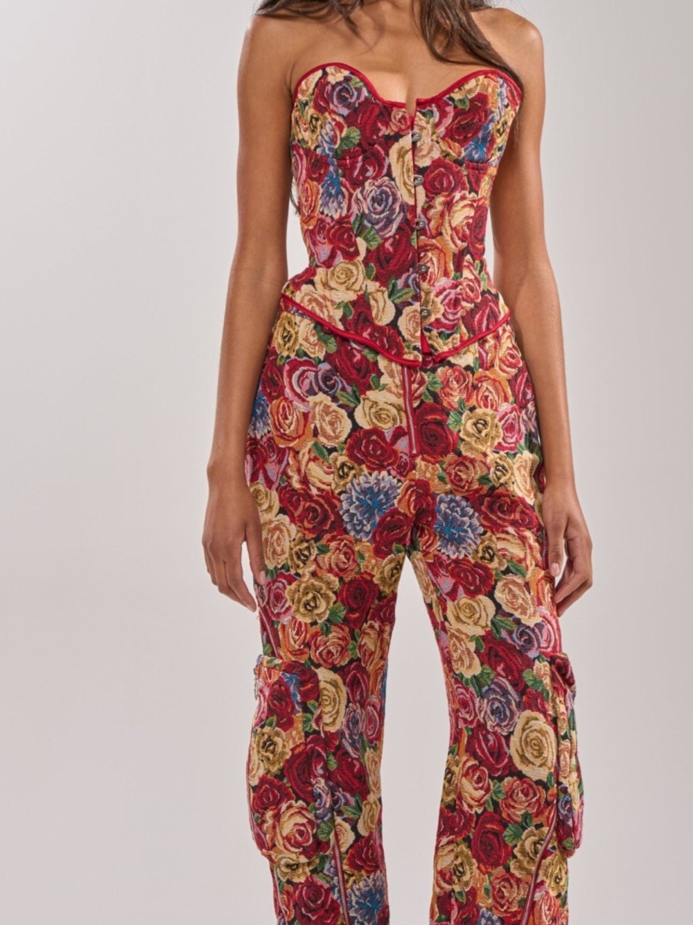 AKIRA  Floral  Brocade Pants- Red Multi